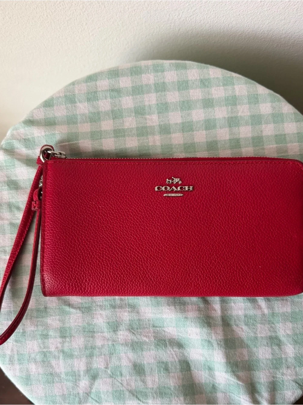 Coach Red Leather Corner Zip Wristlet